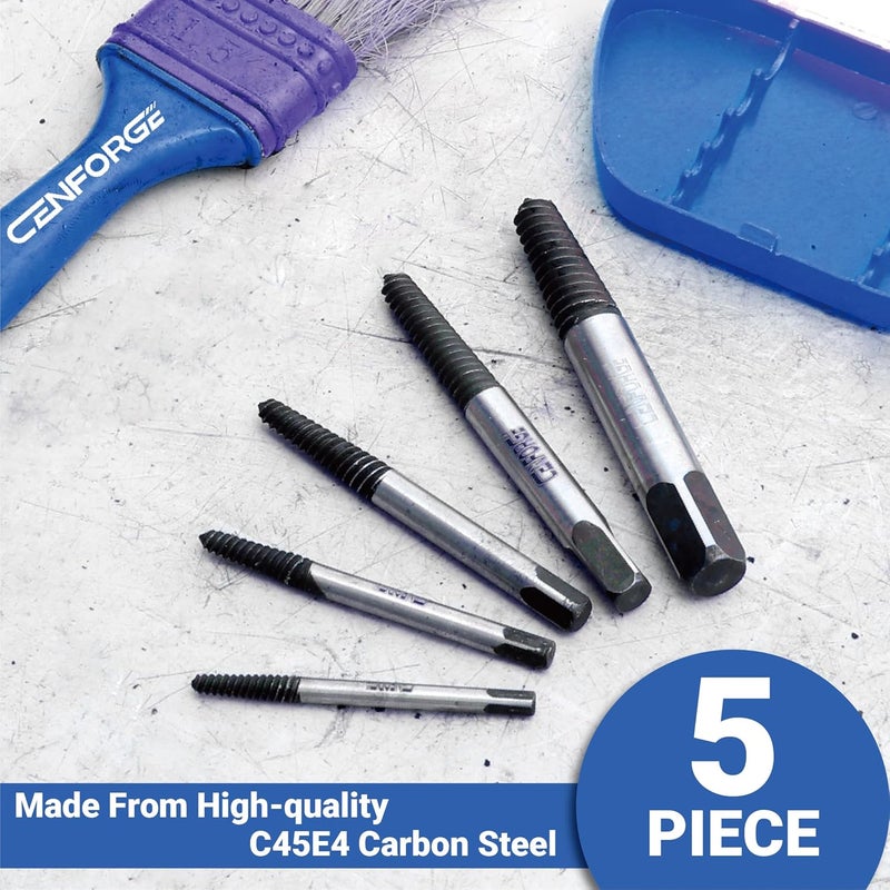 CENFORGE Store 5-Piece Spiral Screw Extractor Set, Damaged Screw Extractor, Stripped Screw Extractor, Easy Out Screw Extractor Set, Bolt Extractor Kit, Spiral flutes, Studs, 1/8" to 3/4" diameter，14108 - Image 4